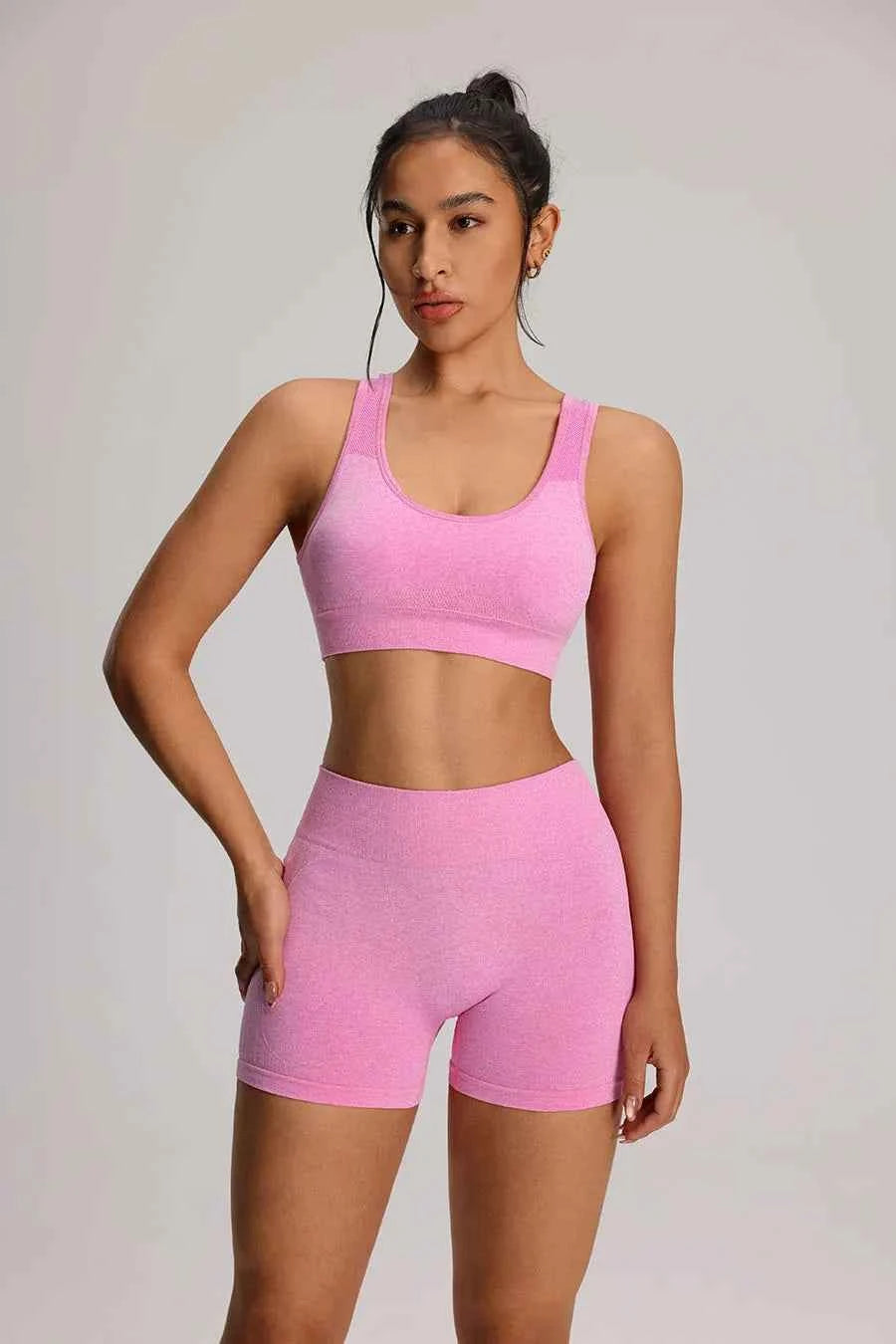 Seamless Yoga Bra  High Waist Shorts Set