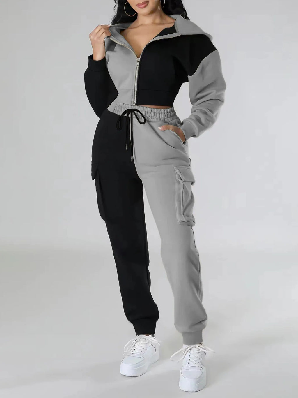 Womens Autumn Winter Hoodie  Cargo Pant Matching Set - IRON GODDESS