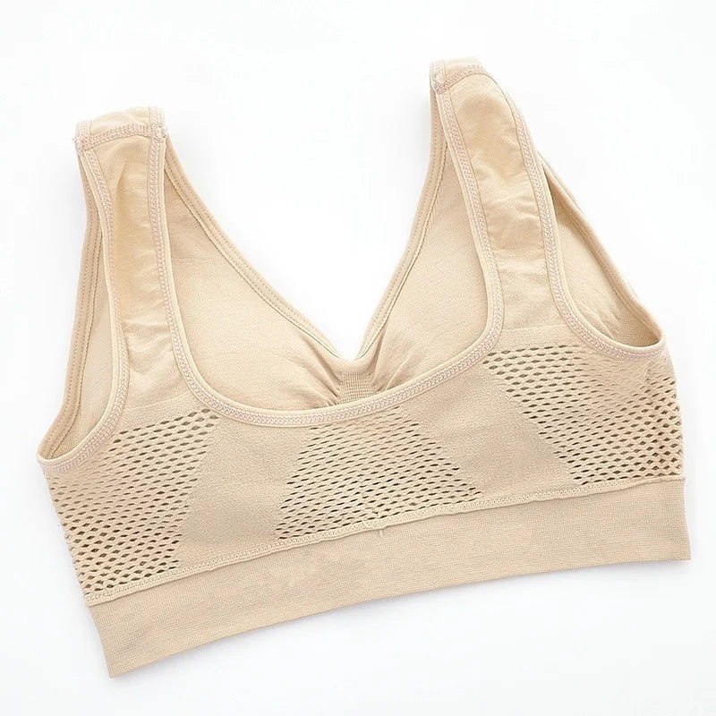 Mesh Hollowed-out Breathable Hole Sports Bra Sweat-absorbent Shockproof Pad Sports Top Gym Running Fitness Sports Top - IRON GODDESS
