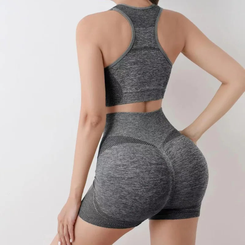 Seamless Women Yoga Set Workout Shirts Sport Shorts Bra Gym Suits Fitness Shorts Crop Top High Waist Running Sports Sets - IRON GODDESS