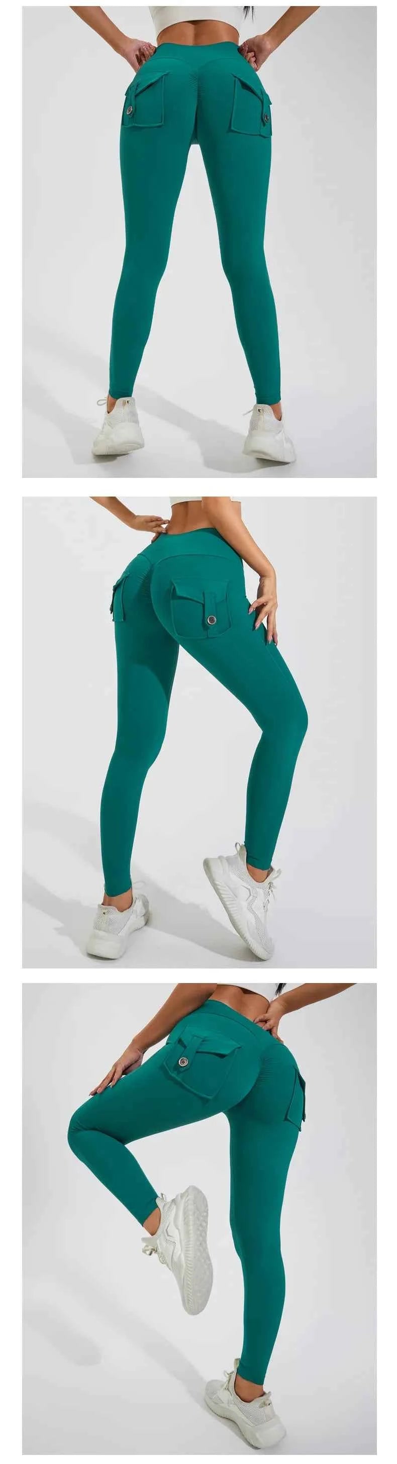Peach Hip Pocket Leggings High Waist Push Up Gym Trousers