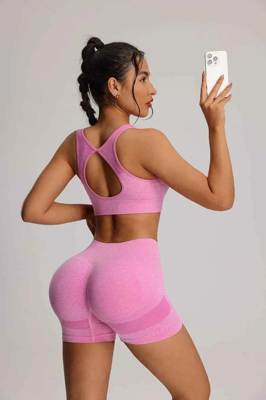Seamless Yoga Bra  High Waist Shorts Set