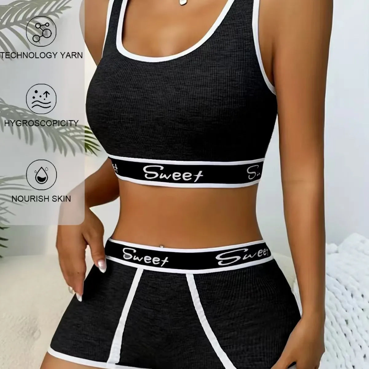 Sports Bra Sexy Wide Side Letter Suspenders Gym Bra Shorts Plus Size Tank Top Solid Color Two Piece Easy Clean Lingerie Shorts - IRON GODDESS
