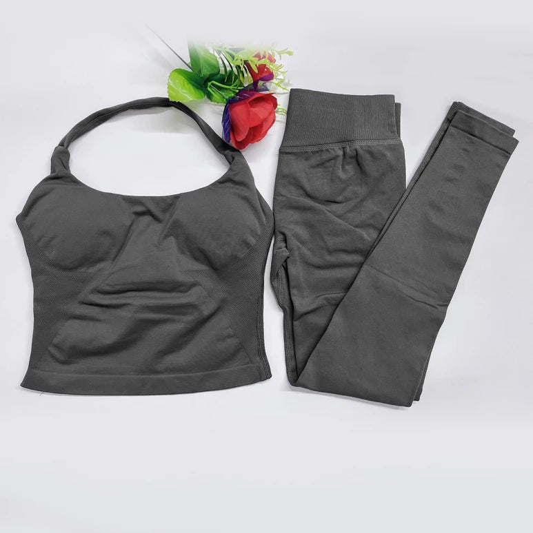 DFyoga two pieces yoga outfits clothing pants set woman Halter Top sports leggings pant Gym workout sets pilates clothes - IRON GODDESS