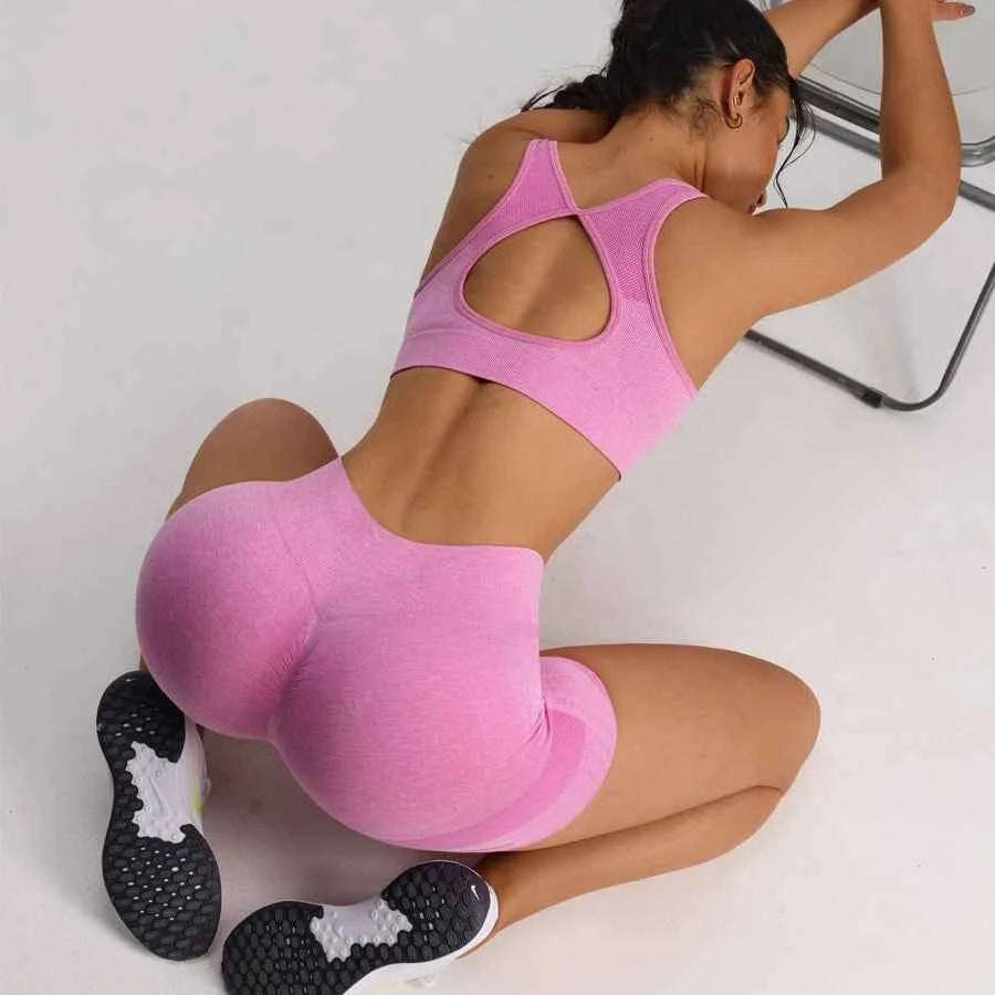 Seamless Yoga Bra  High Waist Shorts Set