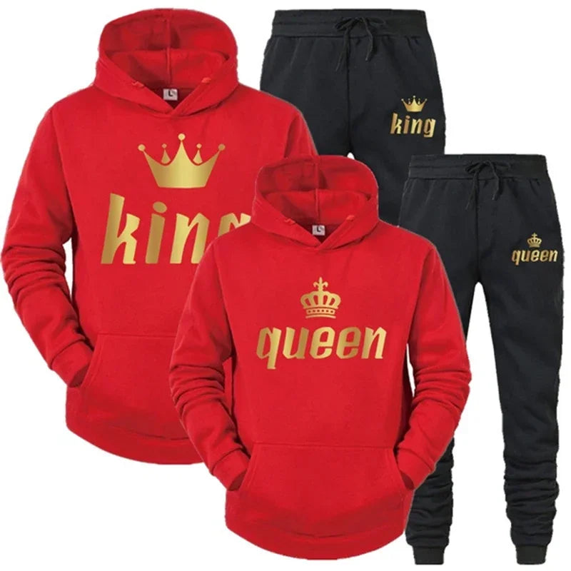 King  Queen Couple Tracksuit Hoodie Jogger Set - IRON GODDESS