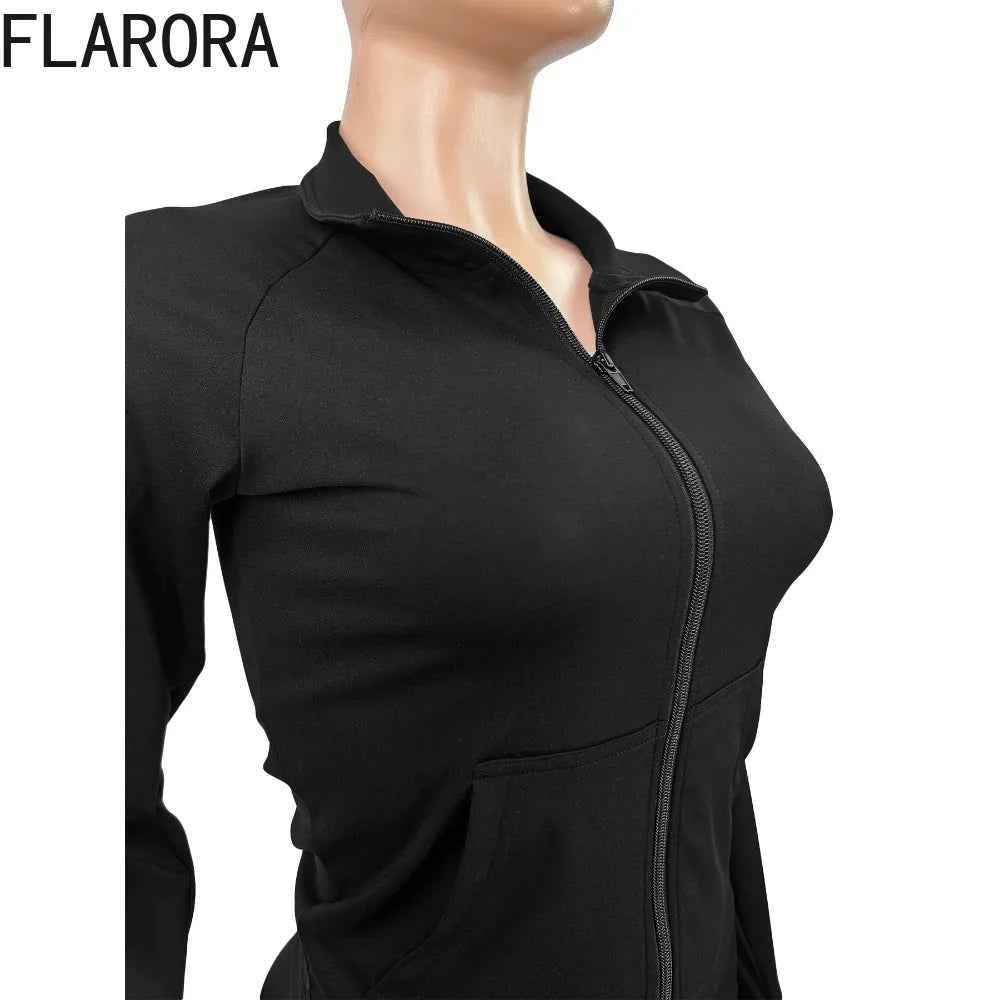 FLARORA Casual Sporty 3 Pcs Set Woman Lapel Long Sleeve Dew Finger Jacket+Skinny Flare Pant+ Hairband Yoga Fitness Tracksuits