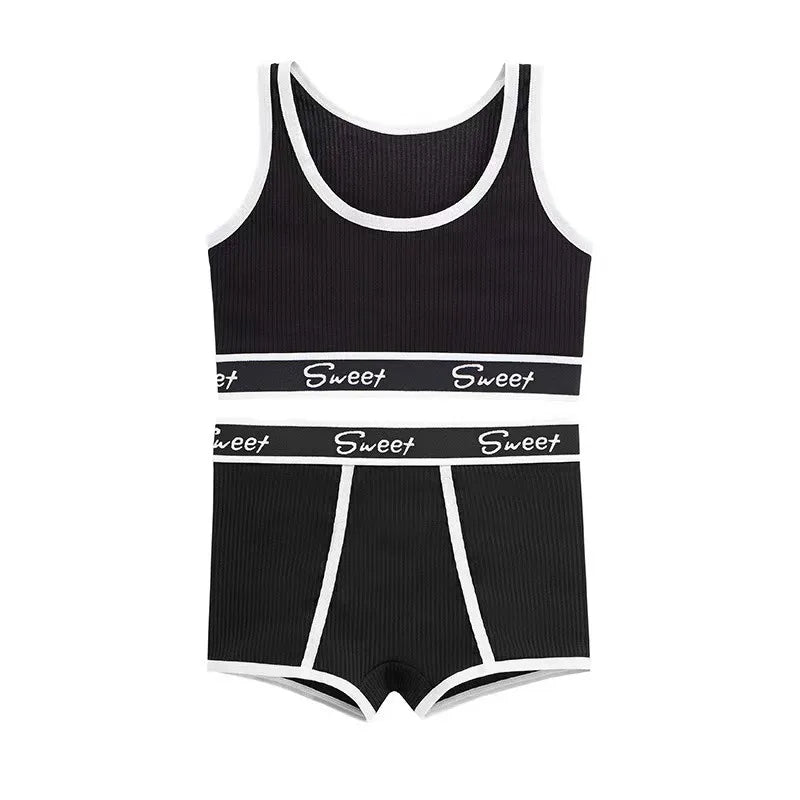 Sports Bra Sexy Wide Side Letter Suspenders Gym Bra Shorts Plus Size Tank Top Solid Color Two Piece Easy Clean Lingerie Shorts - IRON GODDESS