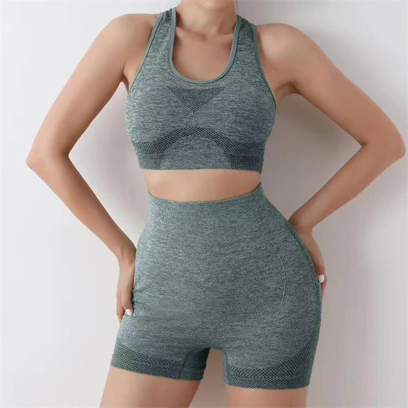 Seamless Women Yoga Set Workout Shirts Sport Shorts Bra Gym Suits Fitness Shorts Crop Top High Waist Running Sports Sets - IRON GODDESS