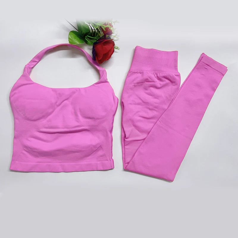 DFyoga two pieces yoga outfits clothing pants set woman Halter Top sports leggings pant Gym workout sets pilates clothes - IRON GODDESS