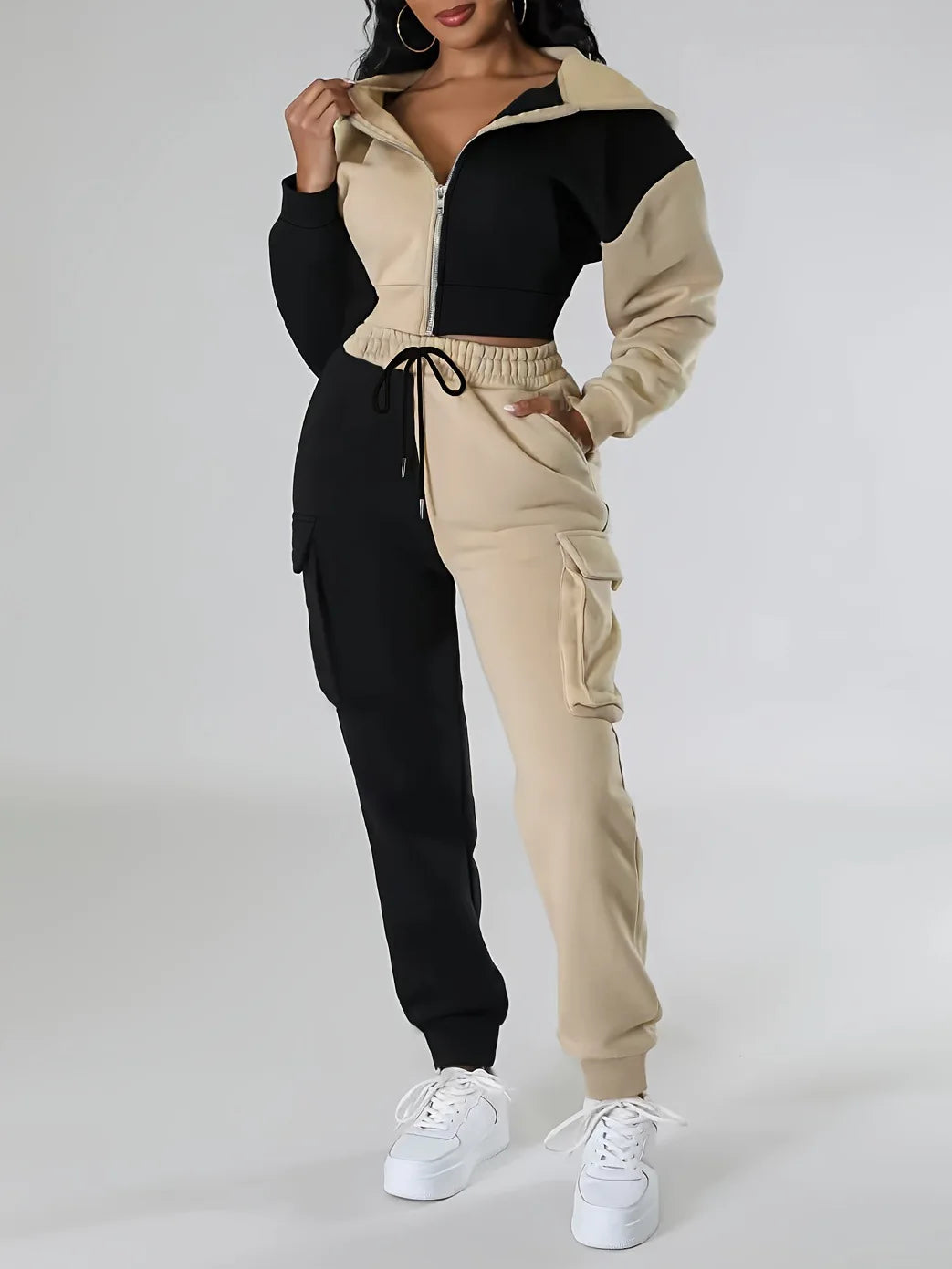 Womens Autumn Winter Hoodie  Cargo Pant Matching Set - IRON GODDESS
