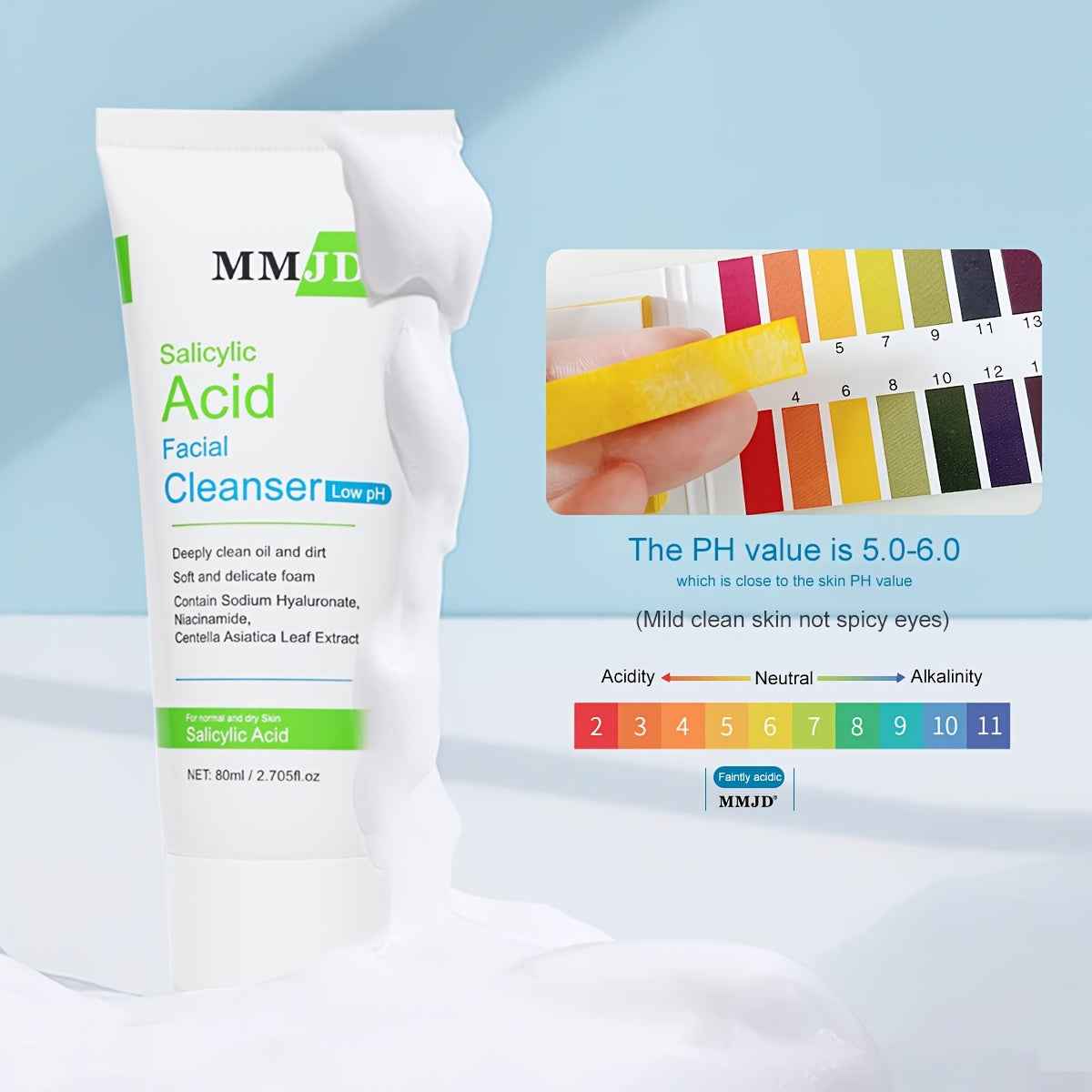 [Deep Cleansing Cleanser] MMJD Salicylic Acid Deep Cleansing Cleanser - 1pc 80ml/2.705fl.oz | Cleansing & Hydrating Foam Cleanser, Glycerol & Salicylic Acid, Makeup Removal, Face Wash, Skincare Routine, Unisex for All Light Beige Types, Fresh Scent, Sleek