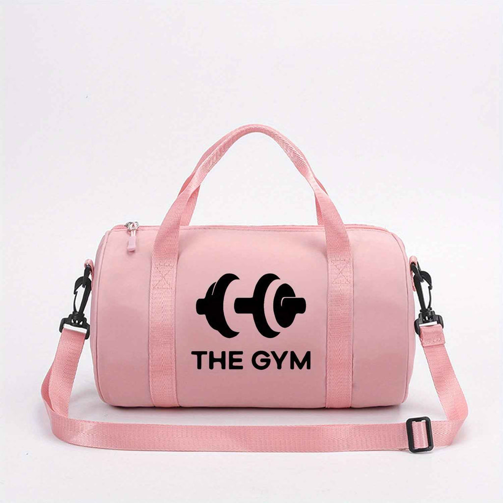 1pc 'THE GYM' Dumbbel Print Messenger Bag - Pink & Black Gym Bag with Zipper Closure, Double Handles, Lightweight & Durable for Yoga, Dance, Travel, Daily Commute - Perfect Gift for Fitness Enthusiasts, Gym Bag, Yoga Accessory, Sporty Design, Sturdy Const