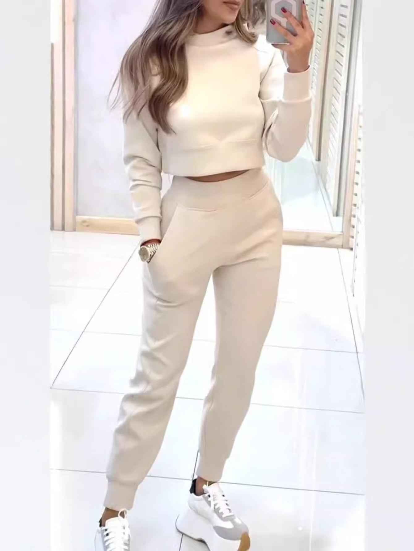 2024 New Style - Autumn and Winter Women's high-neck, fitted long-sleeved Casual Set