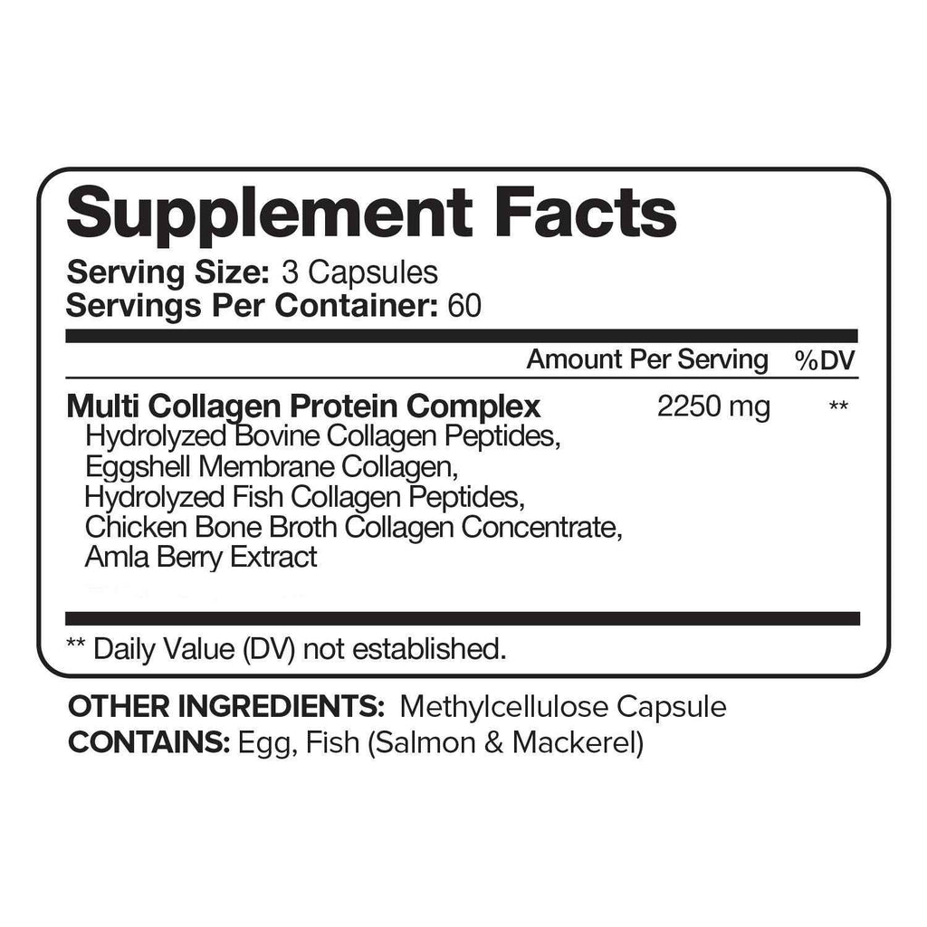 Multi Collagen Protein Capsules, 2250 for MG Per Serving, with Type I, Type II, Type III, Type V And Type X, Support Nails, Teeth And Gums Health, 120 Capsules