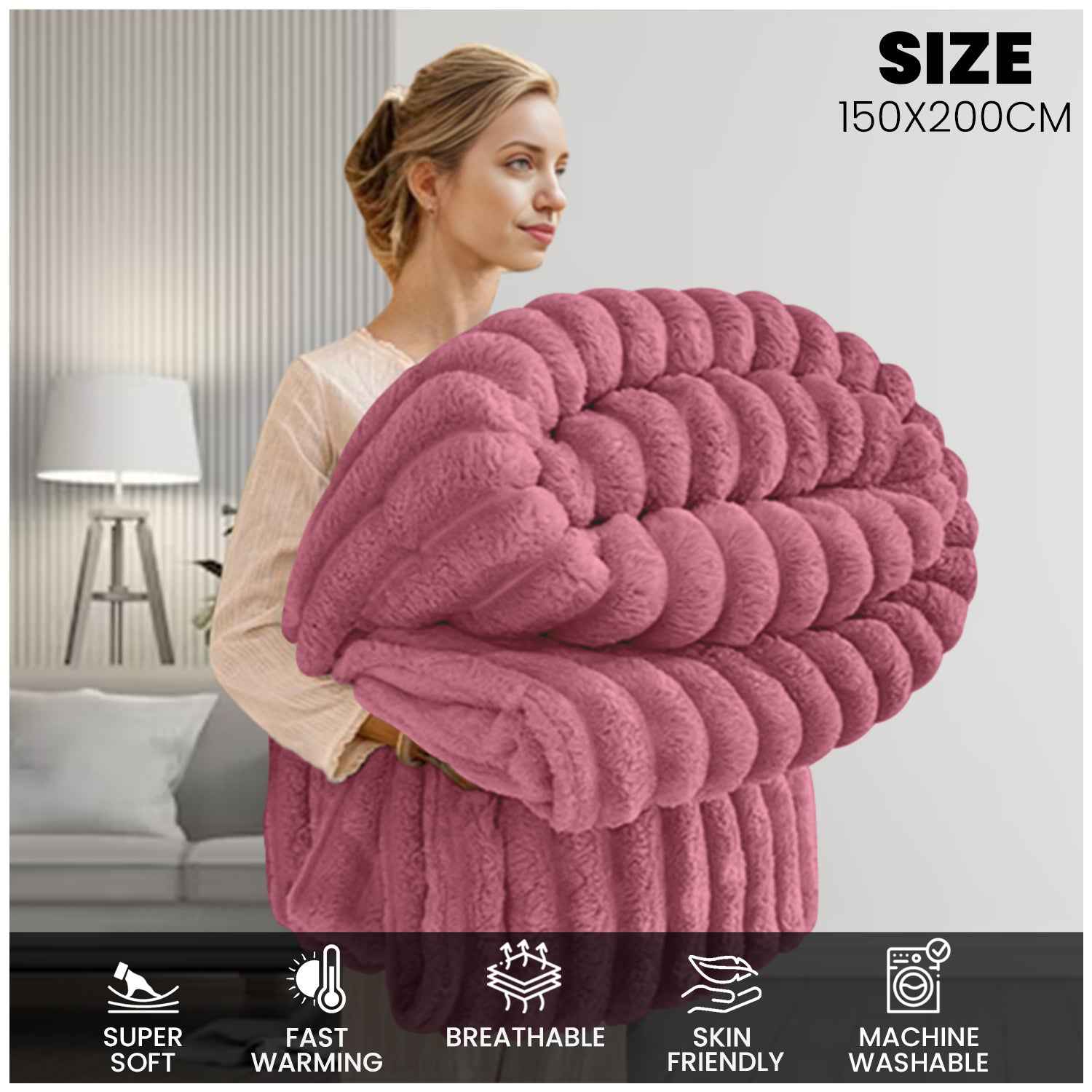 GC GAVENO CAVAILIA Luxury Ribbed Throw Blanket, Ultra-Soft and Cosy Plush Fleece, Lightweight Decorative Sofa Bed Cover, Perfect for All Seasons, Size 150x200cm, Premium Quality Polyester, Stylish Design for Home Comfort | Fast Dispatch from Local Warehou
