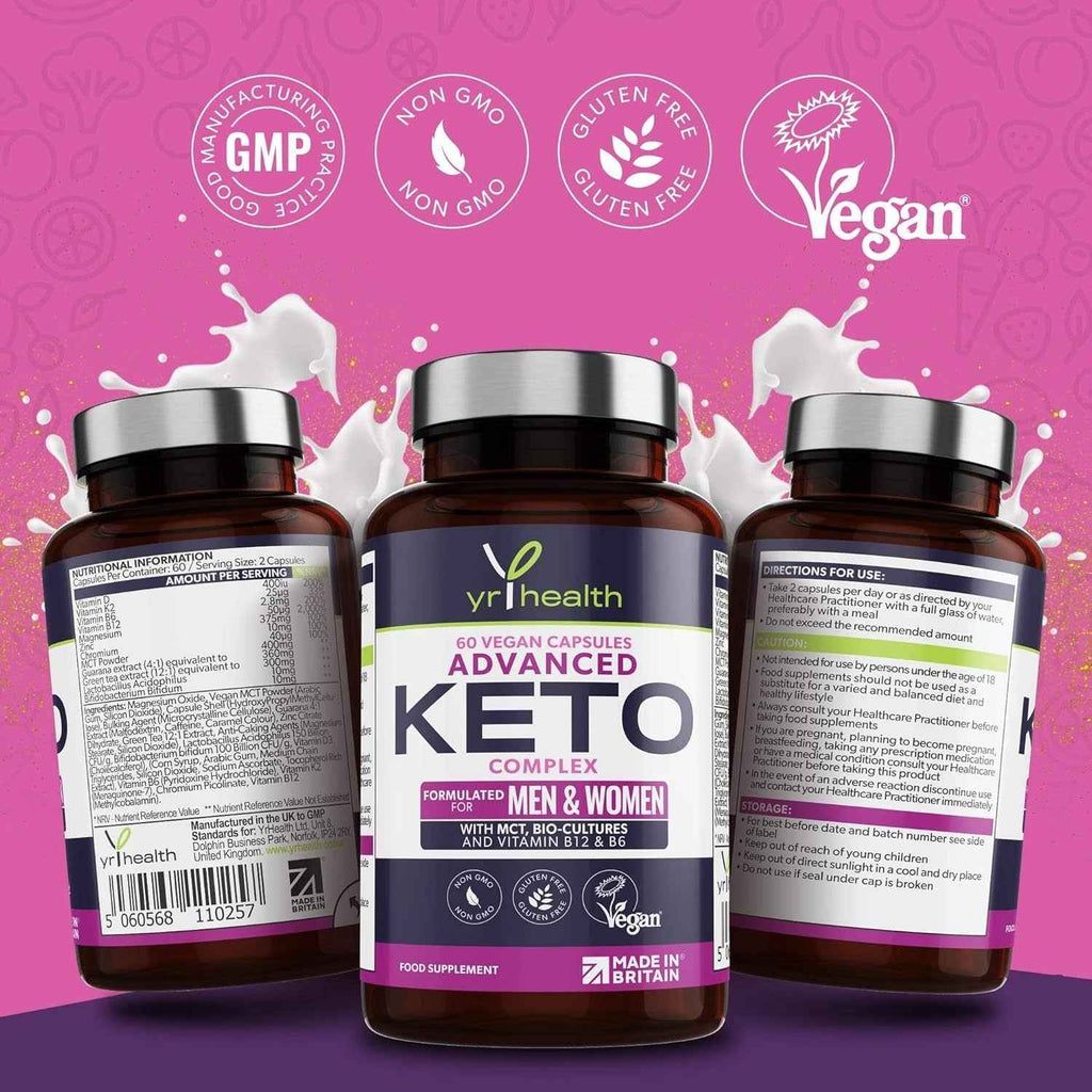 Keto Diet Pills - Max Strength Weight Loss Complex for Men & Women - MCT Oil, Green Tea, Bio-Cultures, Vitamins & Minerals, Carbohydrates & Fatty Acids Metabolism – 60 Vegan - Made in The UK