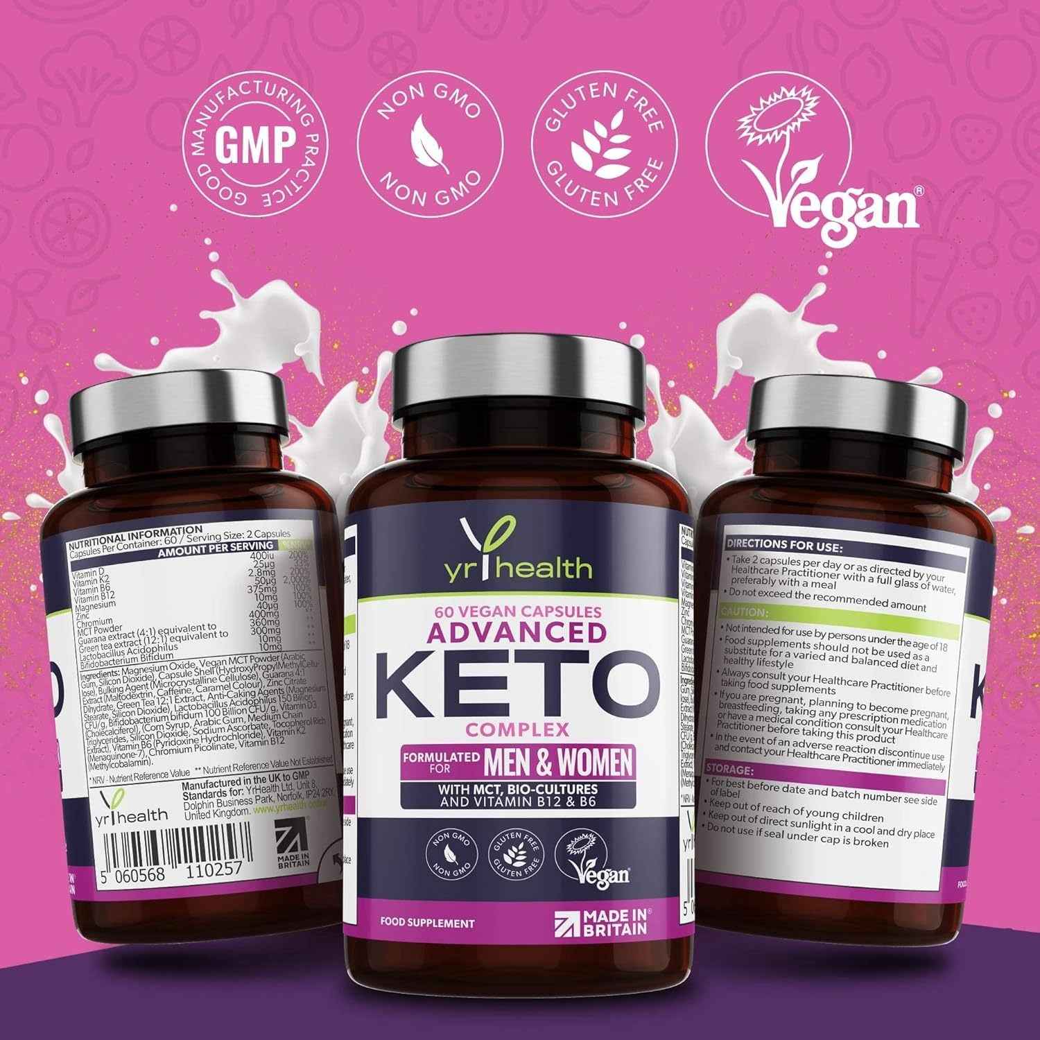 Keto Diet Pills - Max Strength Weight Loss Complex for Men & Women - MCT Oil, Green Tea, Bio-Cultures, Vitamins & Minerals, Carbohydrates & Fatty Acids Metabolism – 60 Vegan - Made in The UK