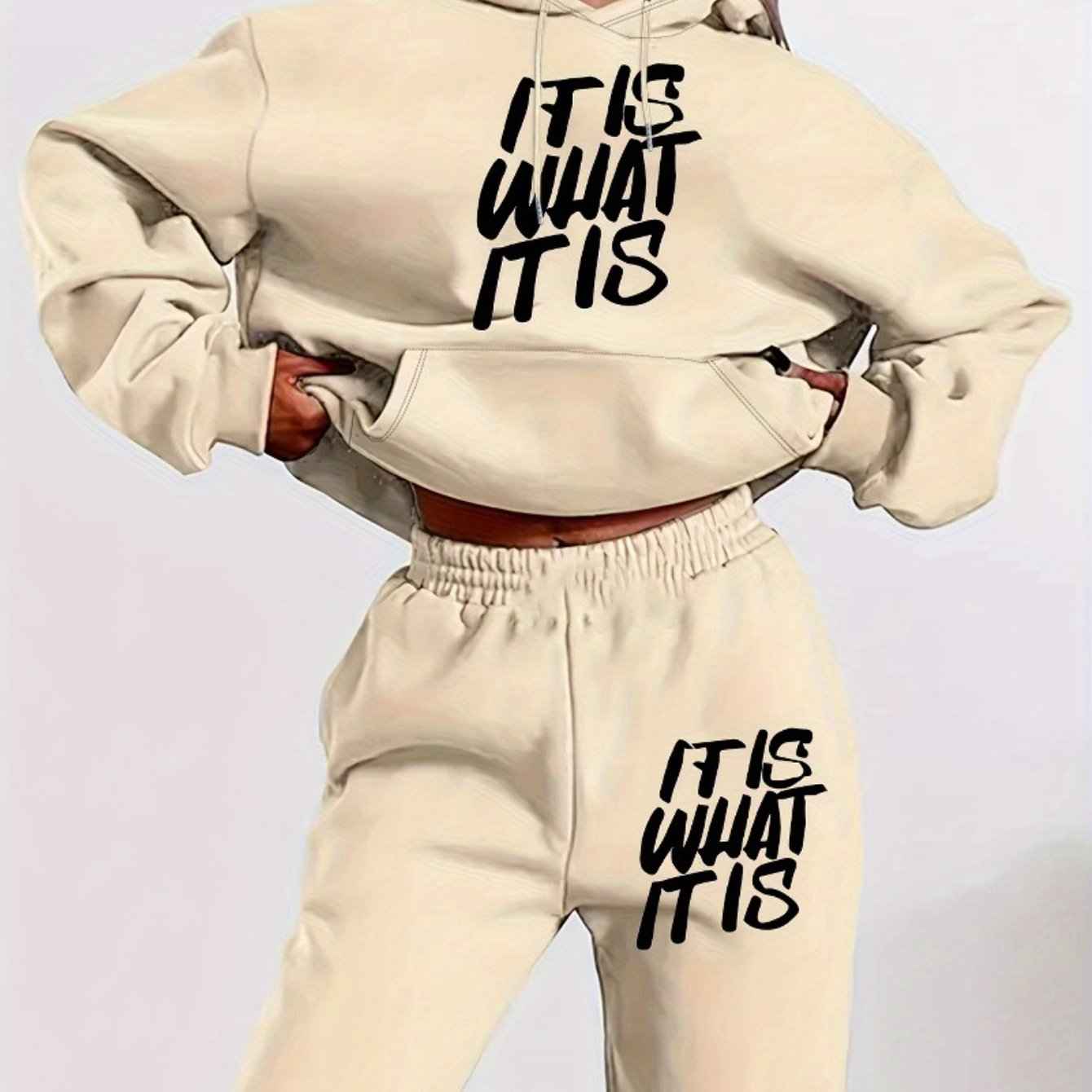 Women'S Letter Print Simple Hoodie & Sweatshirt Set - Autumn Long Sleeve Hooded for UK Ladies, Casual Everyday Outfit, Casual |Square Neckline|Drawstring Detail, Sweater Hoodie