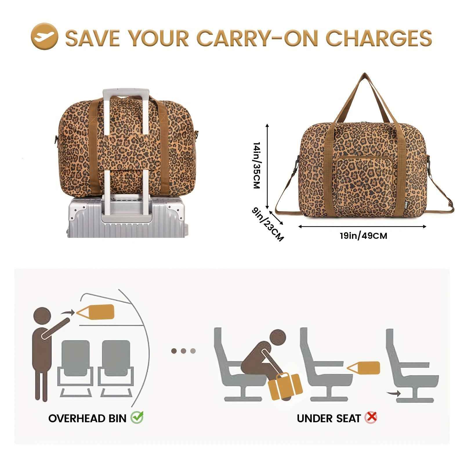 Foldable Travel Duffel Airlines Personal Item Bag Large Capacity with Shoulder Strap And Luggage Sleeve 18x14x8 Carry On Weekender Overnight for Women Men Suitable for Yoga Sport Gym Travel Daily Commuting Christmas Gifts