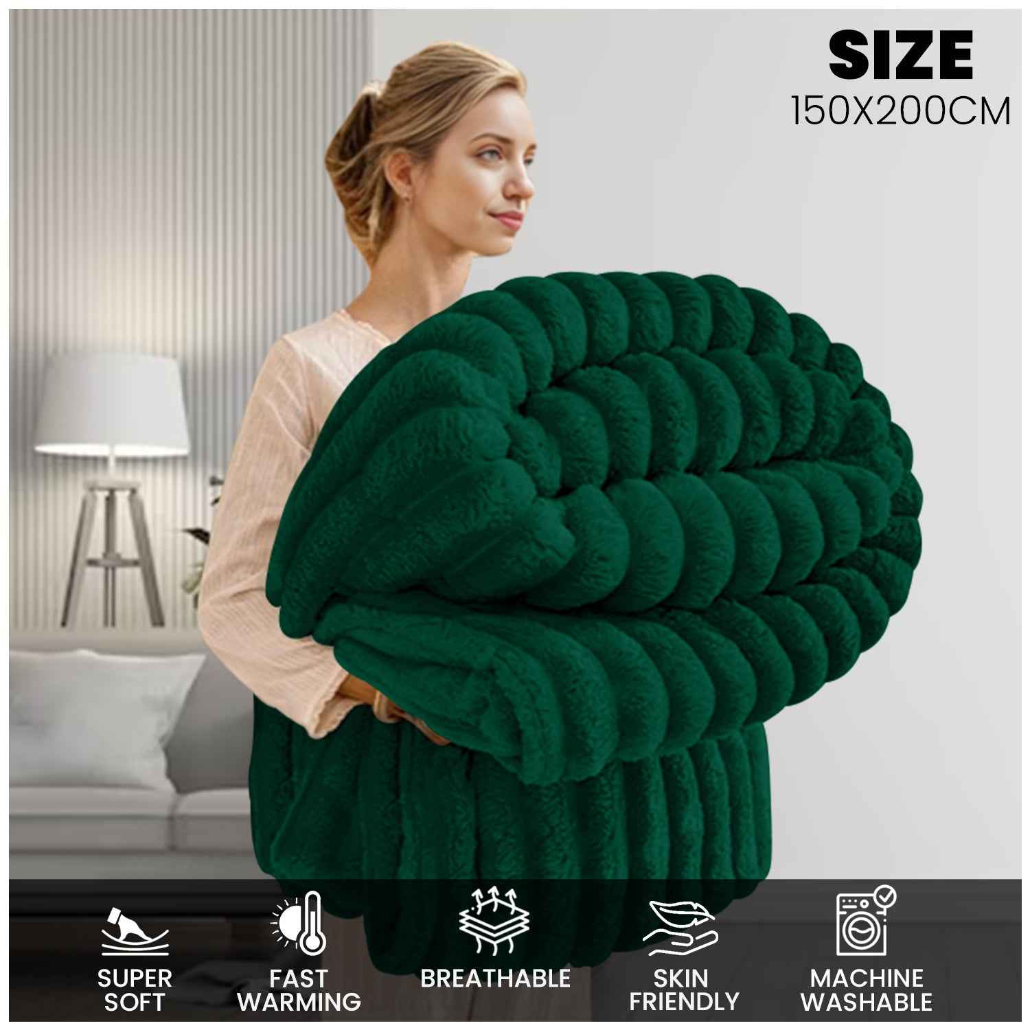 GC GAVENO CAVAILIA Luxury Ribbed Throw Blanket, Ultra-Soft and Cosy Plush Fleece, Lightweight Decorative Sofa Bed Cover, Perfect for All Seasons, Size 150x200cm, Premium Quality Polyester, Stylish Design for Home Comfort | Fast Dispatch from Local Warehou