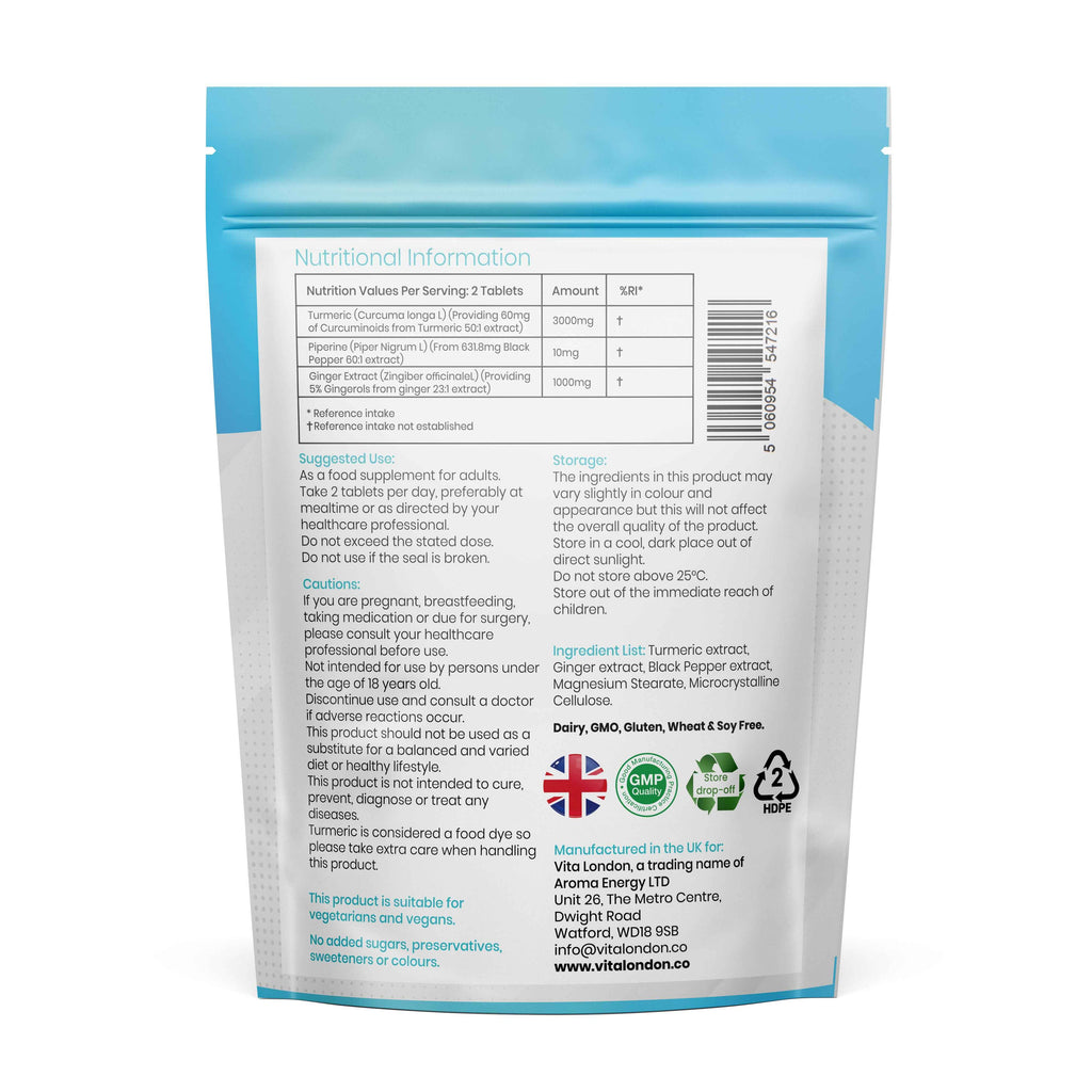 5pk Supplement Bundle - Turmeric, Ginger, Black Pepper - Magnesium Glycinate - Ashwagandha KSM-66 - Lions Mane Mushroom - Vitamin C & Zinc Tablets / Capsules (Not Gummies Or Powder) - Vegan - Gluten Free - Adult - UK - Vita London - Supplements - Vitamins