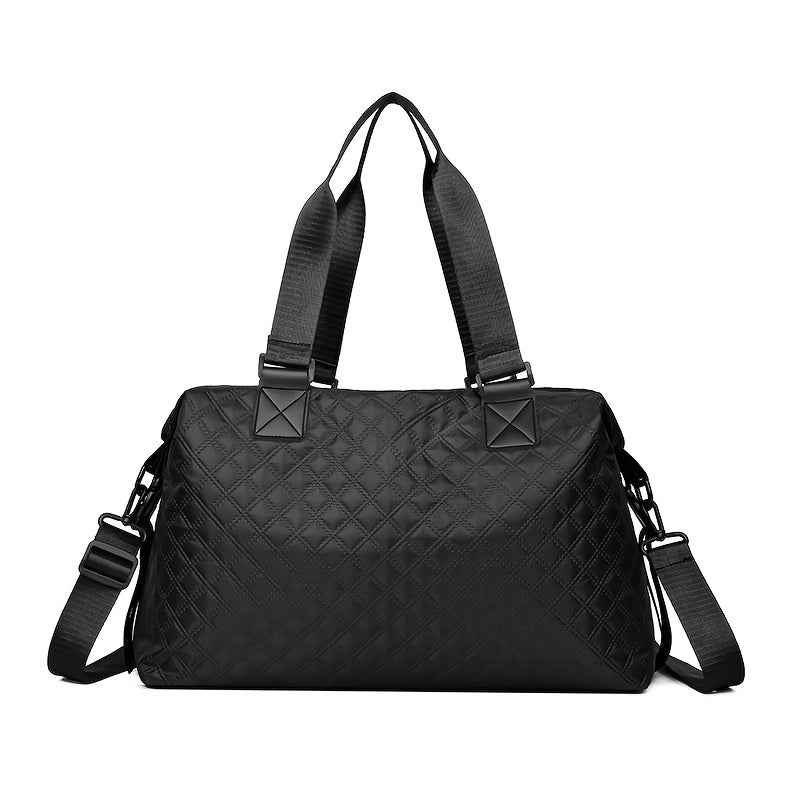 [Versatile Travel Tote Bag] Heavy-Duty Nylon Versatile Unisex Travel Tote Bag | Detachable Strap, Multi-Color Options (Black, White, Blue, Purple, Beige, Navy) - Zipper Closure & Golden-Tone Hardware | Business, Gym, Weekend Trips | Men's & Women's Durabl