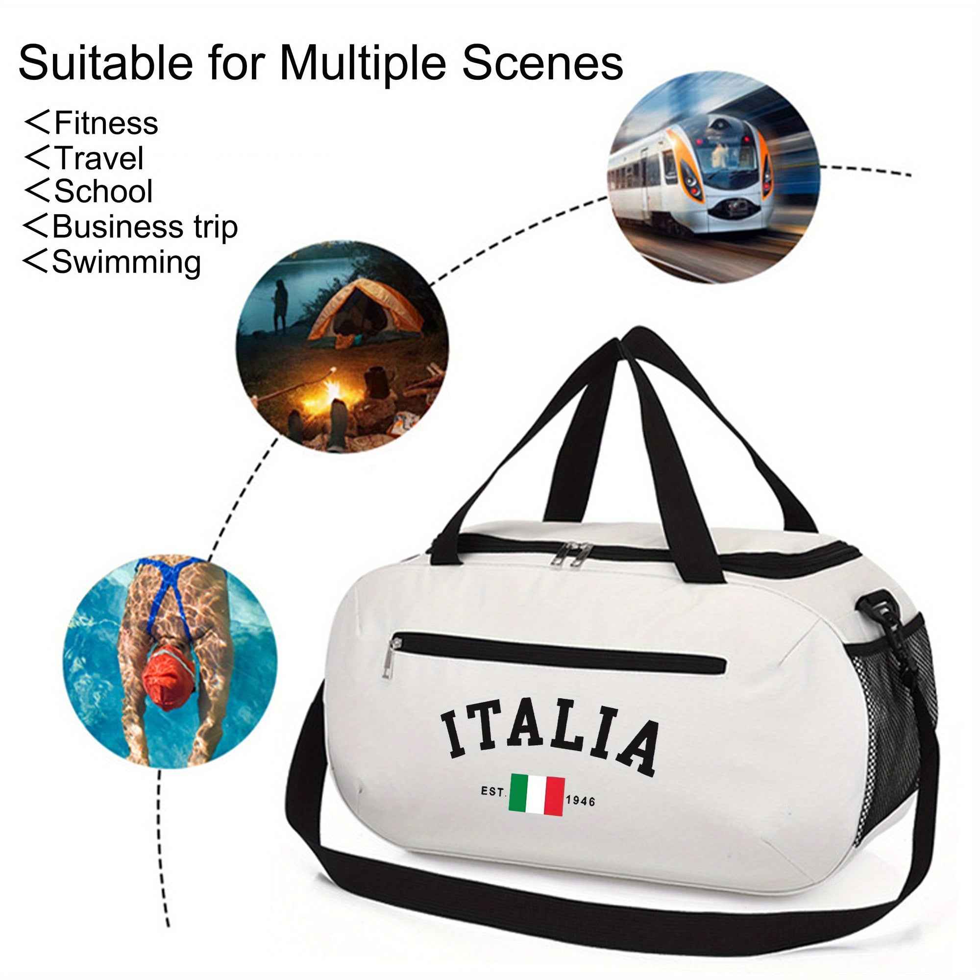 [Large-Capacity Travel Duffel] Italia Pattern Large-Capacity Travel Duffel Bag - Lightweight Zipper Gym & Yoga Bag With Italian Flag Design, Durable Polyester Lining, Double Handles For College, Vacation, Outdoor Activities, Gym Bag, Vacation Essentials,