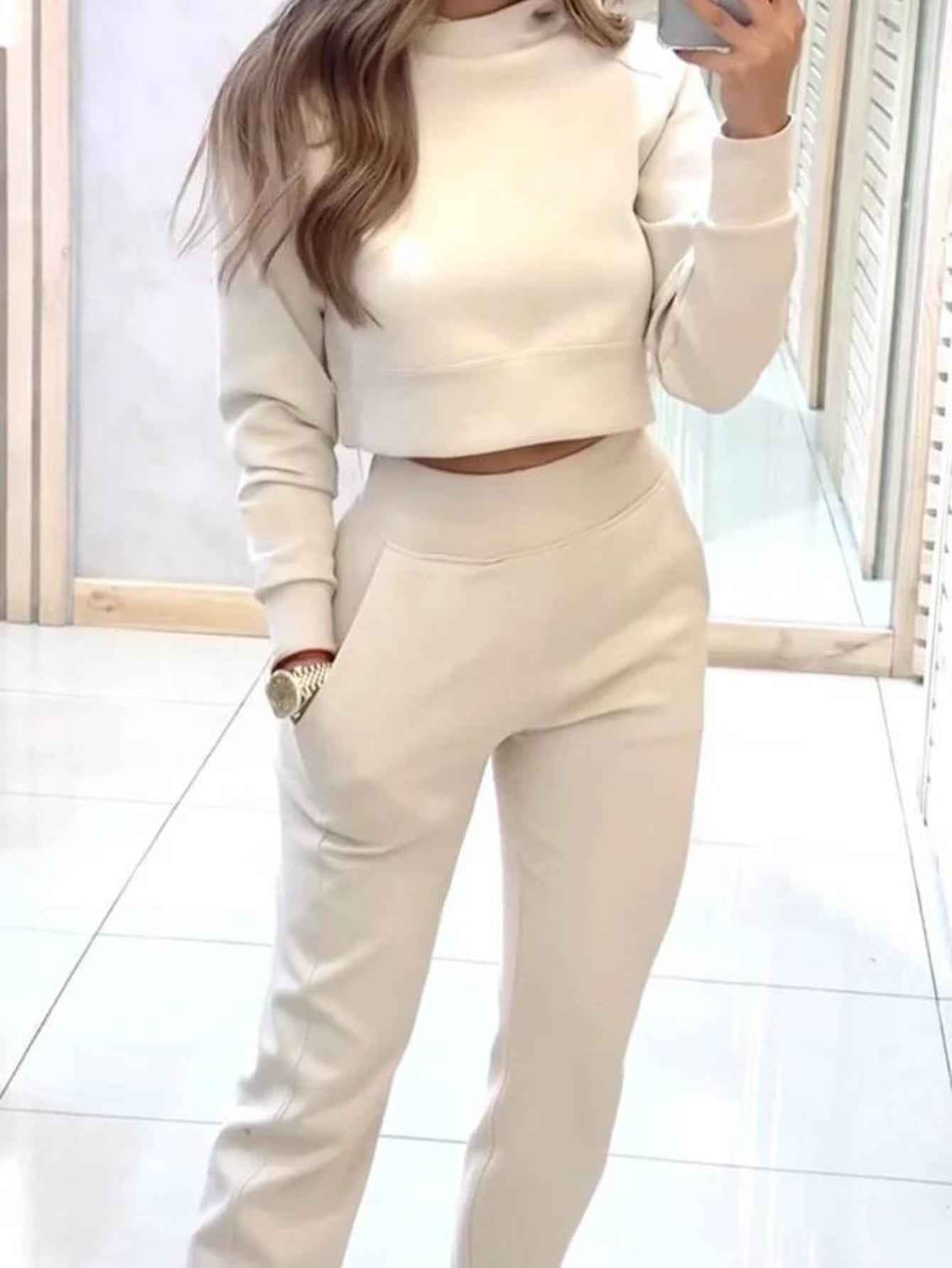 2024 New Style - Autumn and Winter Women's high-neck, fitted long-sleeved Casual Set