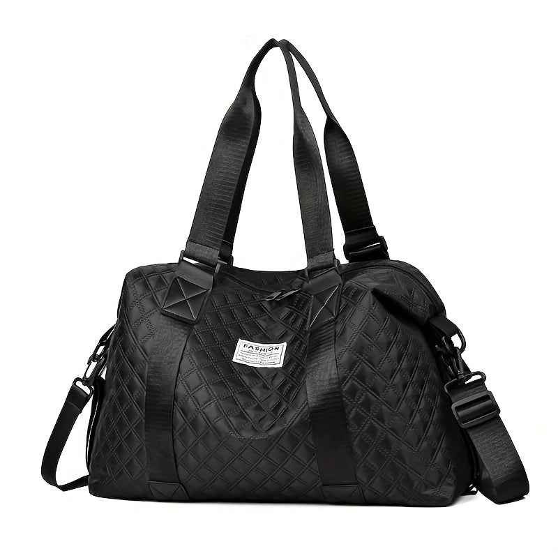 [Versatile Travel Tote Bag] Heavy-Duty Nylon Versatile Unisex Travel Tote Bag | Detachable Strap, Multi-Color Options (Black, White, Blue, Purple, Beige, Navy) - Zipper Closure & Golden-Tone Hardware | Business, Gym, Weekend Trips | Men's & Women's Durabl