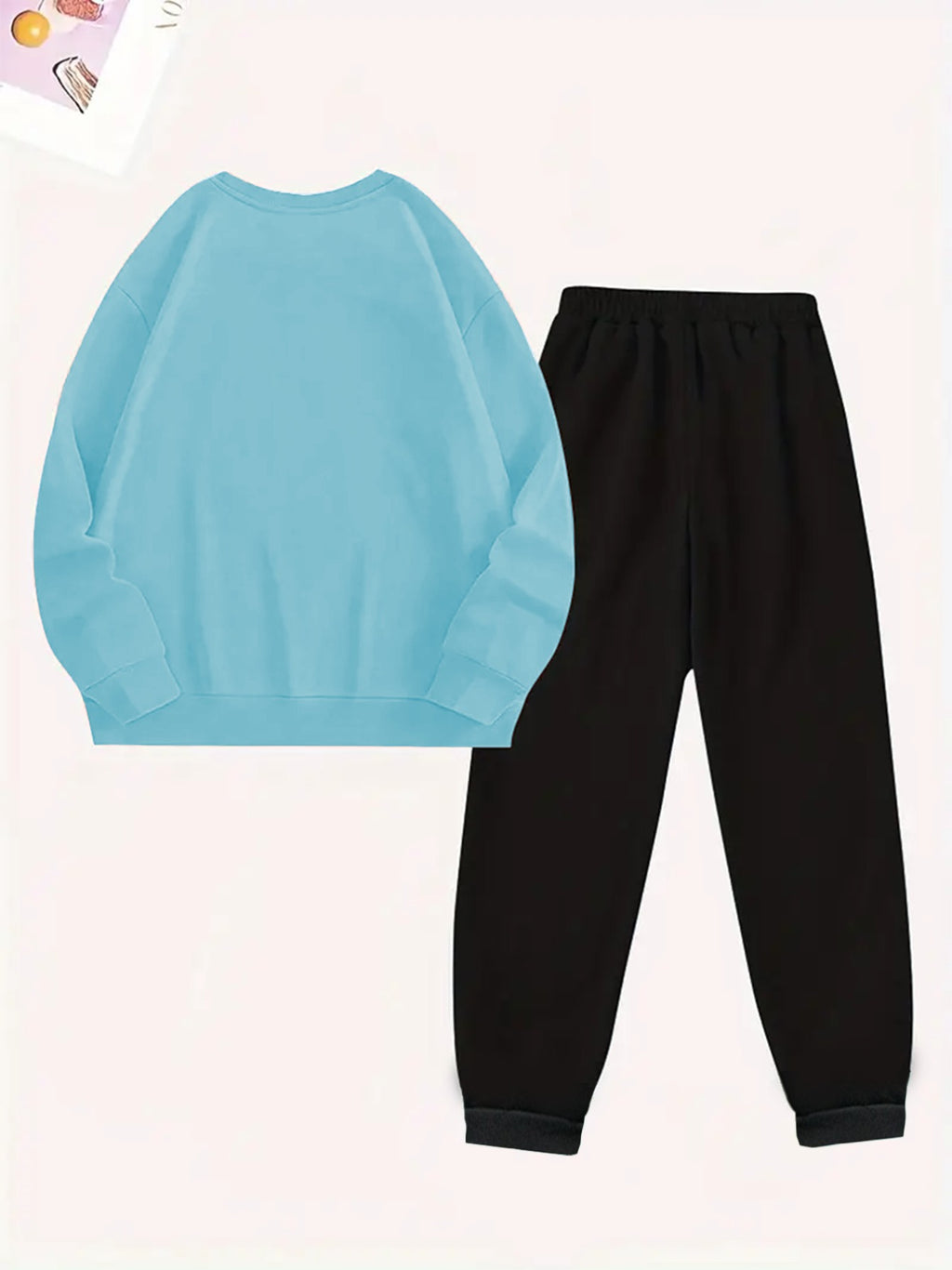 2pcs Women'S Y2K Style Oversized Sweatshirt & Pants Set - Light Blue "GUESS" Print, Long Sleeve Crew Neck, Fleece-Lined, Casual Winter Outfit, All-Season Comfort, Casual Winter Wear | Oversized Sweatshirt | Fleece Lined Pants - IRON GODDESS