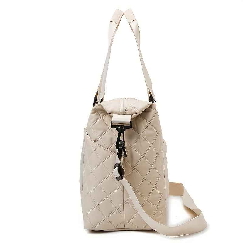 [Large Capacity Travel Duffle] Durable Polyester Unisex Large Capacity Travel Duffle Bag | Lightweight Sporty Gym & Business Duffle with Dry/Wet Compartments, Convertible Handheld/Crossbody Design, White/Black