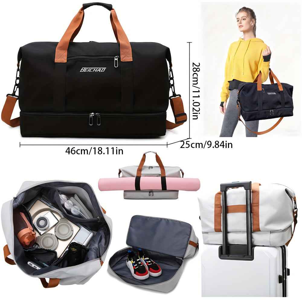 Hongyan Large Capacity Fitness Gym Bag with Dry/Wet Separation Compartments, Durable Oxford Fabric Workout Travel Bag, Adjustable Shoulder Straps & Multiple Pockets, 18.1" Height, 9.8" Width, 7 Colors (Military Green/Khaki/Gray/Purple/Red/Blue/Black), Wor