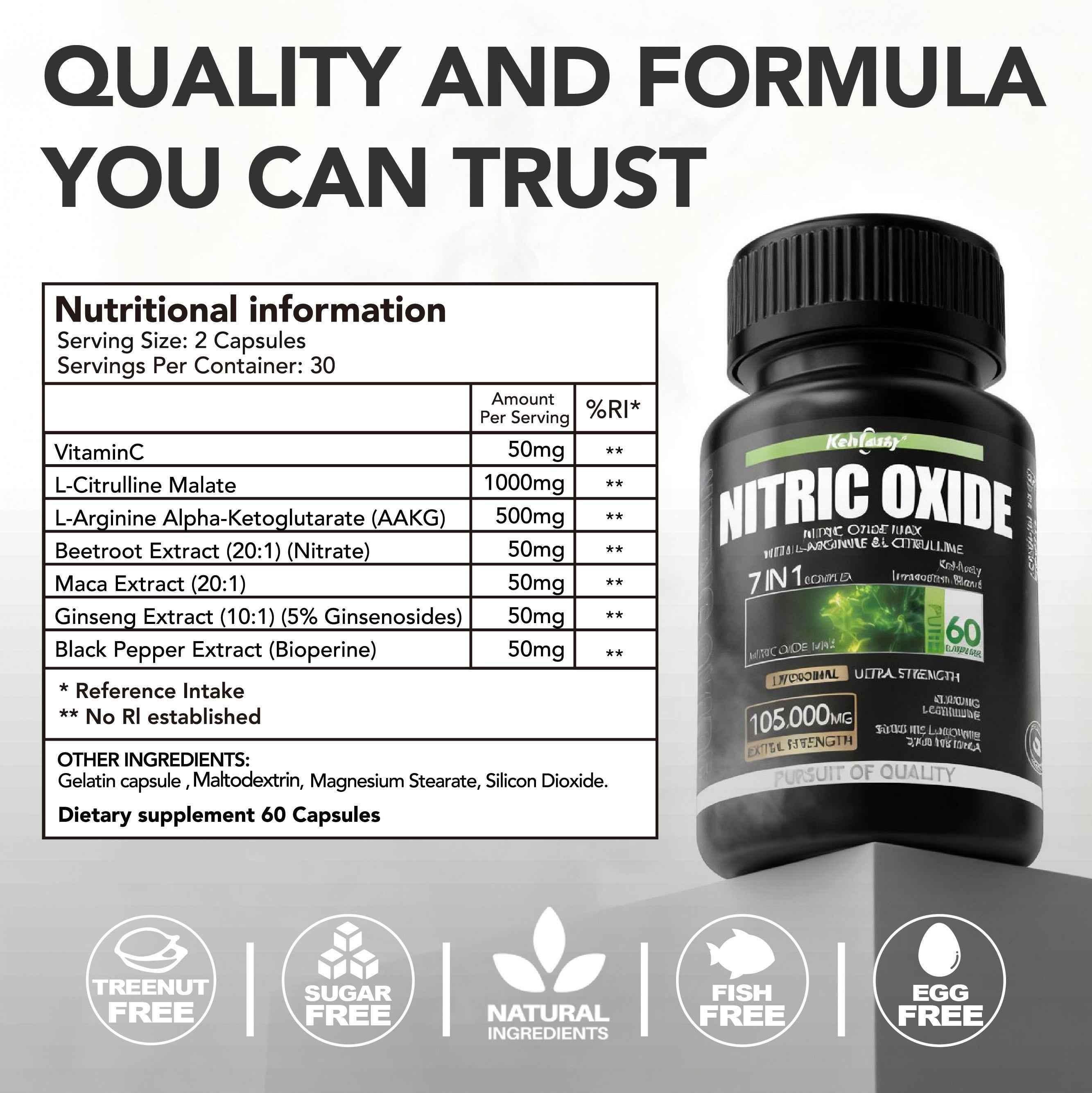 Nitric Oxide Supplements, Male Vitality, Promote Healthy Blood Circulation, Delay Fatigue, Contain L-arginine And L-citrulline, Dietary Supplements for Heart Health, 60 Capsules