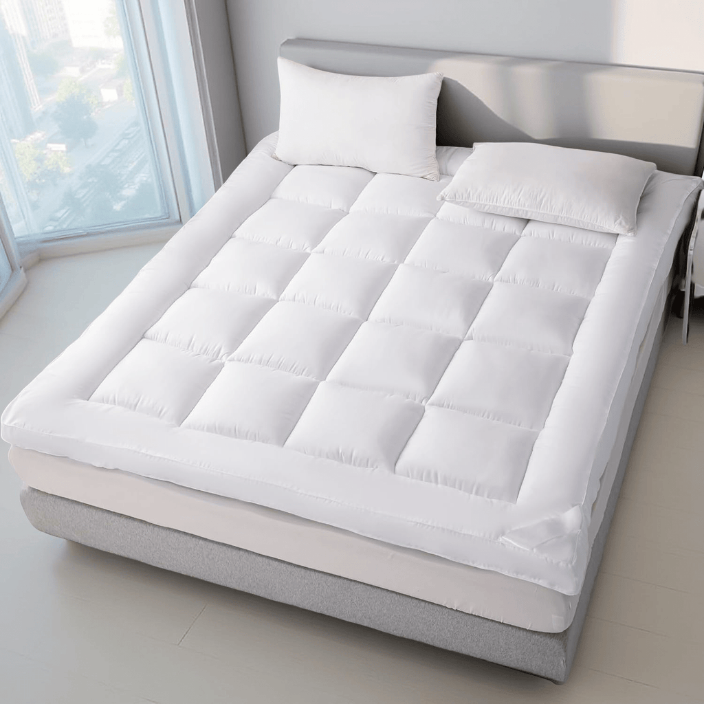 Textile Xpert 4-Inch Thick Microfibre Mattress Topper, Mattress Pad, Soft Bed Topper with Elastic Straps for Secure Fit, Machine Washable, Ideal for Dorm, Home, Guest Room, Single, Small Double 4FT, Double, King, Super King