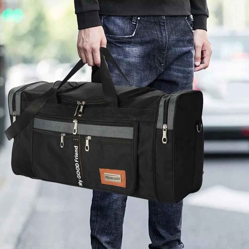 Men's Extra Large Fitness Duffle Bag - Durable Polyester Sports Gym & Travel Barrel Bag with Adjustable Shoulder Strap, Multiple Pockets, and Zip Closure - Available in Black, Gray, Khaki