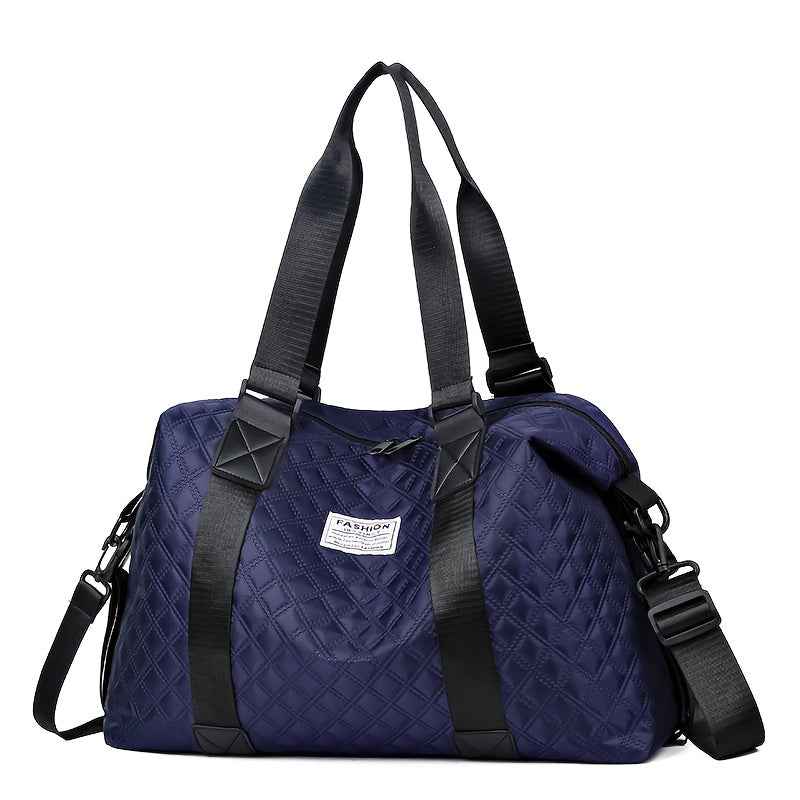 [Versatile Travel Tote Bag] Heavy-Duty Nylon Versatile Unisex Travel Tote Bag | Detachable Strap, Multi-Color Options (Black, White, Blue, Purple, Beige, Navy) - Zipper Closure & Golden-Tone Hardware | Business, Gym, Weekend Trips | Men's & Women's Durabl