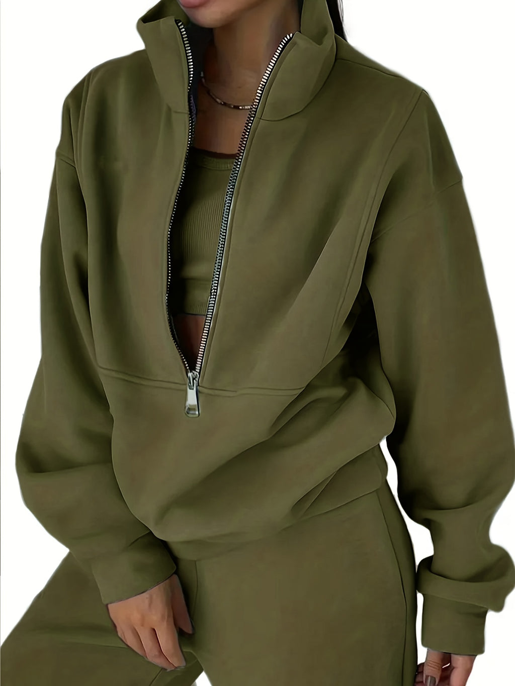 Womens Long Sleeve Zip Sweatshirt  Pants Set - IRON GODDESS