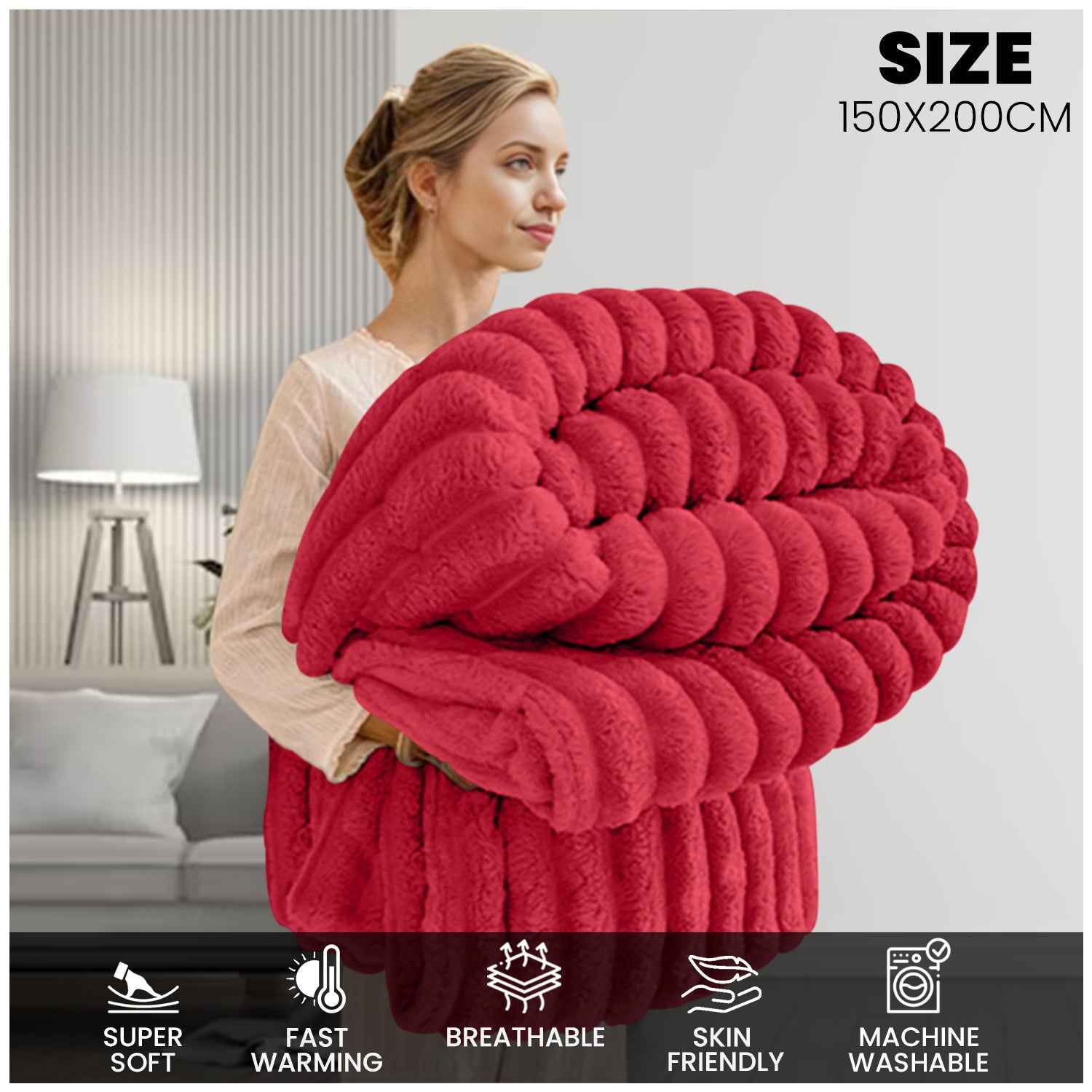 GC GAVENO CAVAILIA Luxury Ribbed Throw Blanket, Ultra-Soft and Cosy Plush Fleece, Lightweight Decorative Sofa Bed Cover, Perfect for All Seasons, Size 150x200cm, Premium Quality Polyester, Stylish Design for Home Comfort | Fast Dispatch from Local Warehou