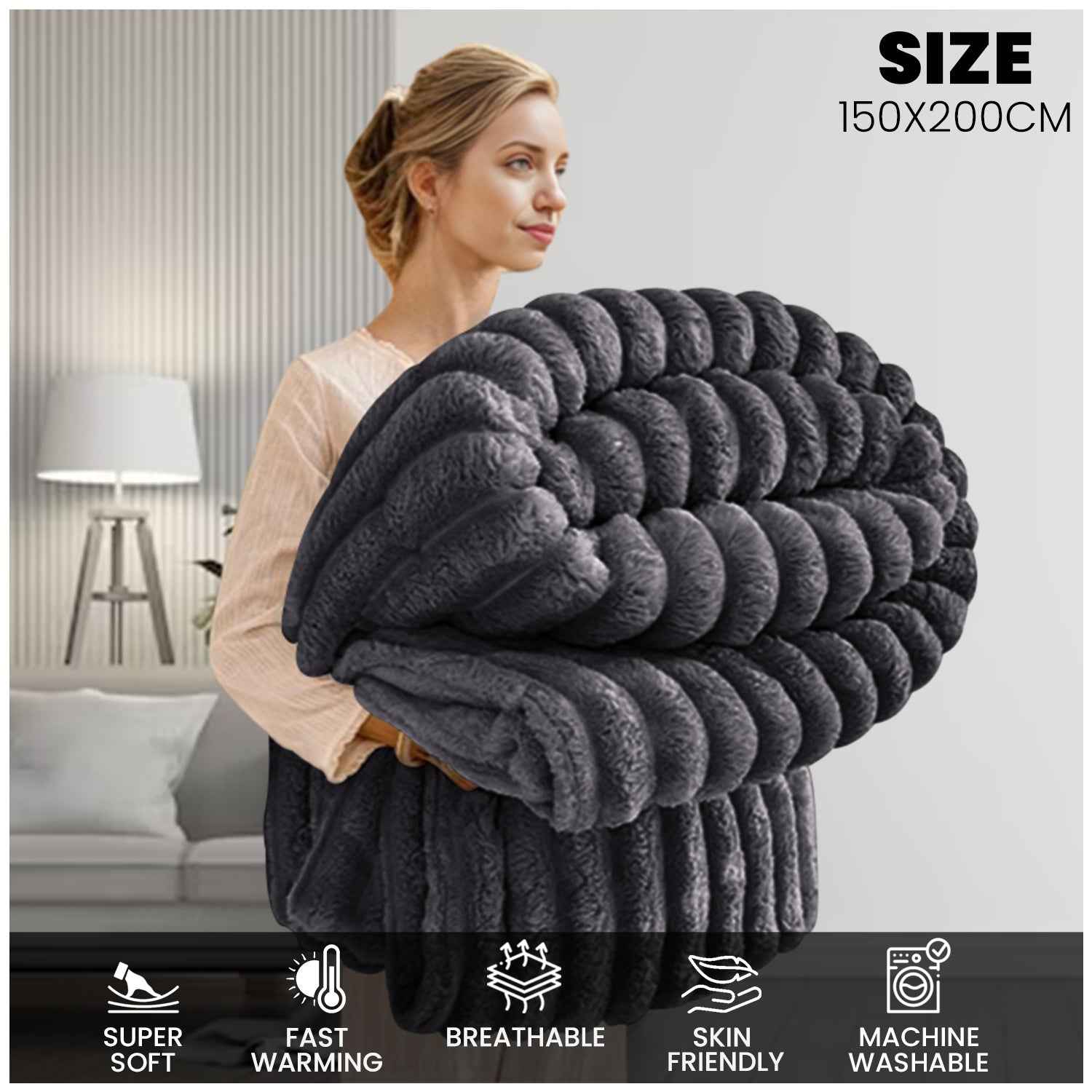 GC GAVENO CAVAILIA Luxury Ribbed Throw Blanket, Ultra-Soft and Cosy Plush Fleece, Lightweight Decorative Sofa Bed Cover, Perfect for All Seasons, Size 150x200cm, Premium Quality Polyester, Stylish Design for Home Comfort | Fast Dispatch from Local Warehou