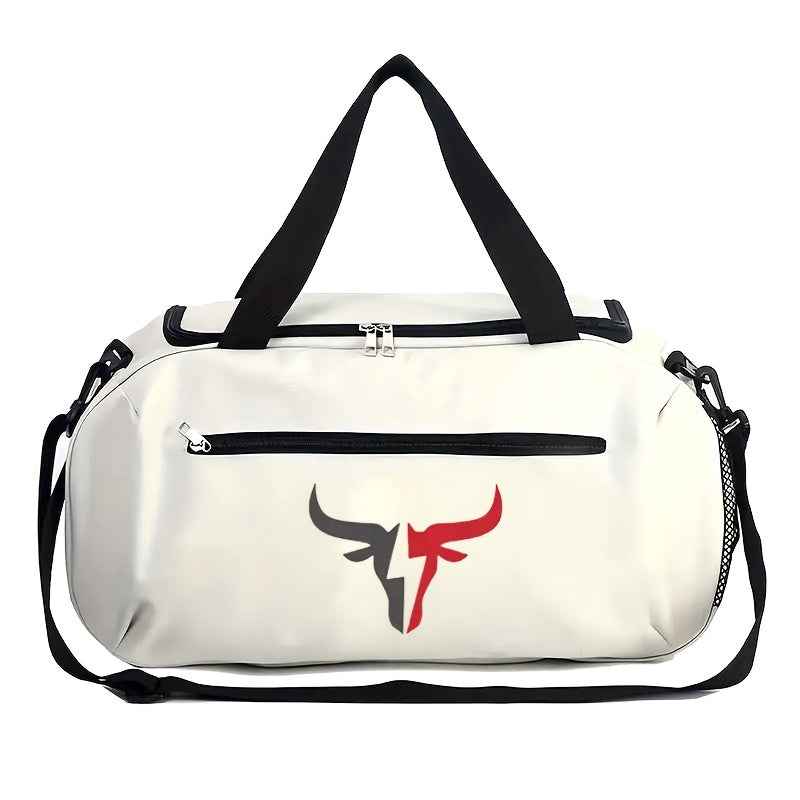 White Bull Head Logo Oxford Duffel Bag - Lightweight, Large Capacity, Zipper Closure, Foldable, Suitable for Travel, Yoga and Training Gear | Casual Style Bag | Durable Zippered Travel Luggage for Teens, for Teenager