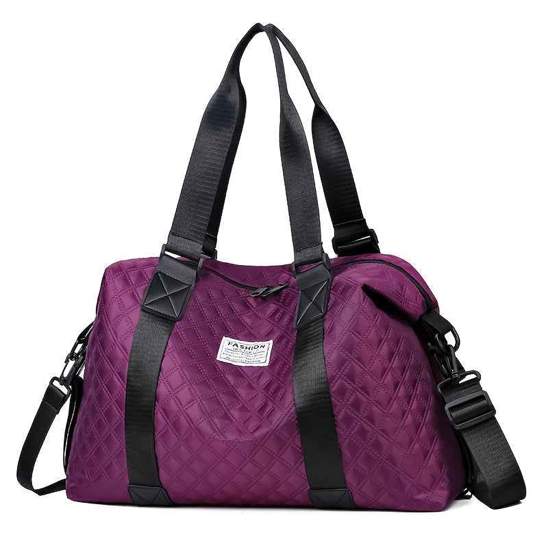 [Versatile Travel Tote Bag] Heavy-Duty Nylon Versatile Unisex Travel Tote Bag | Detachable Strap, Multi-Color Options (Black, White, Blue, Purple, Beige, Navy) - Zipper Closure & Golden-Tone Hardware | Business, Gym, Weekend Trips | Men's & Women's Durabl