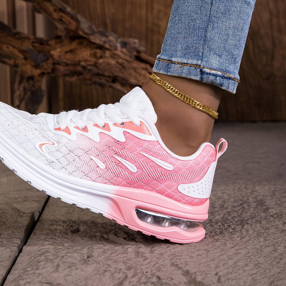 Lightweight Cushioned NonSlip PinkWhite Running Sneakers - IRON GODDESS