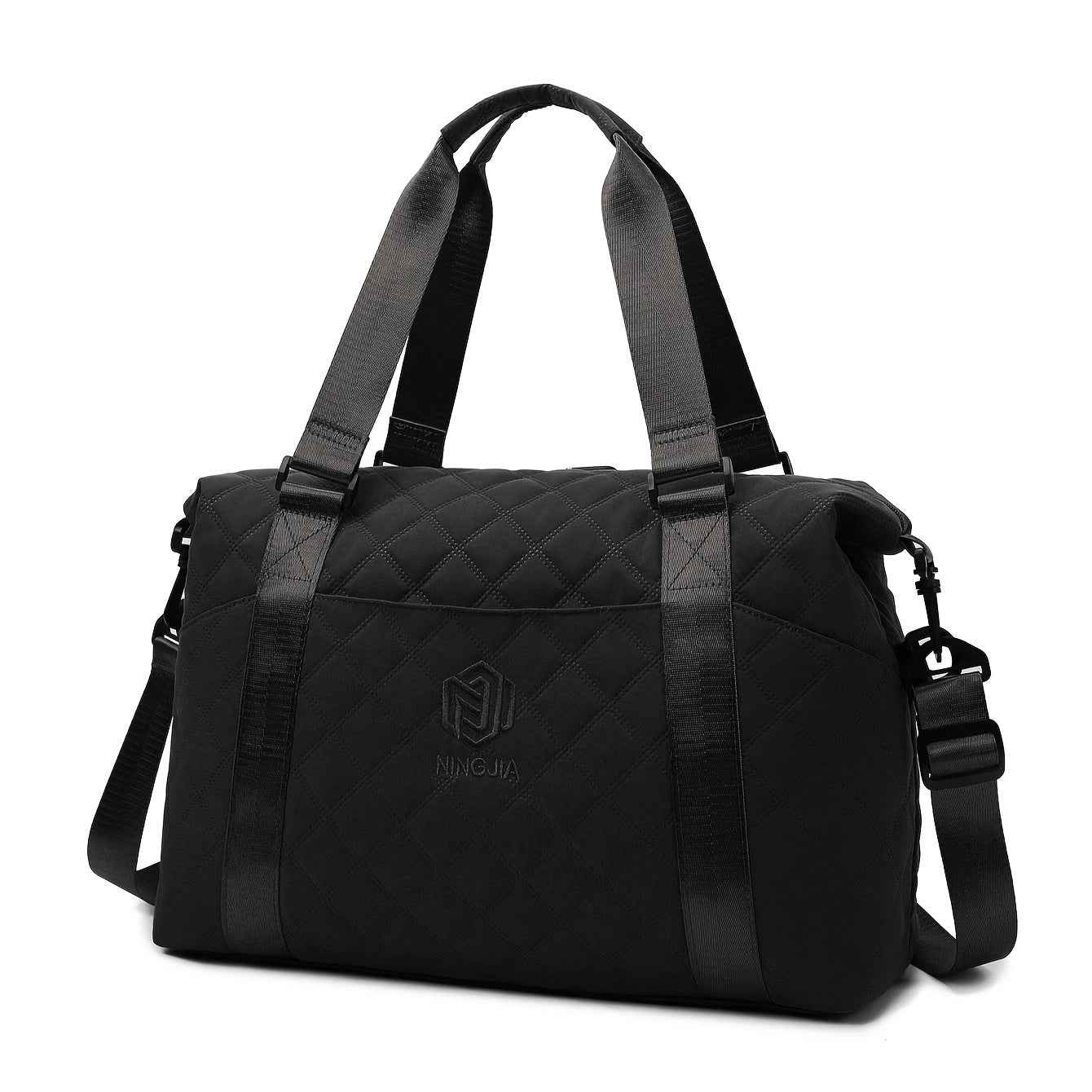 [Large Capacity Travel Duffle] Durable Polyester Unisex Large Capacity Travel Duffle Bag | Lightweight Sporty Gym & Business Duffle with Dry/Wet Compartments, Convertible Handheld/Crossbody Design, White/Black
