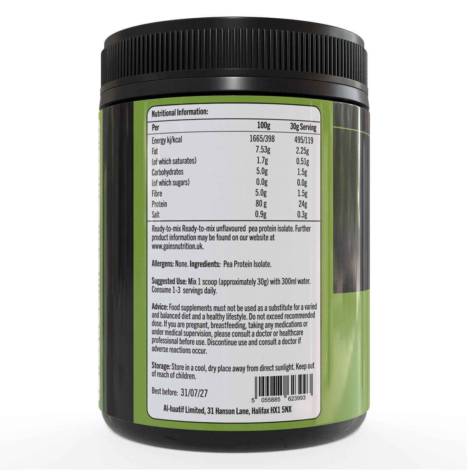 Vegan Protein 80 Pea Protein Powder | Plant Based Protein-Powder | 24g Protein per Serving | Pea-Protein Isolate | Unsweetened