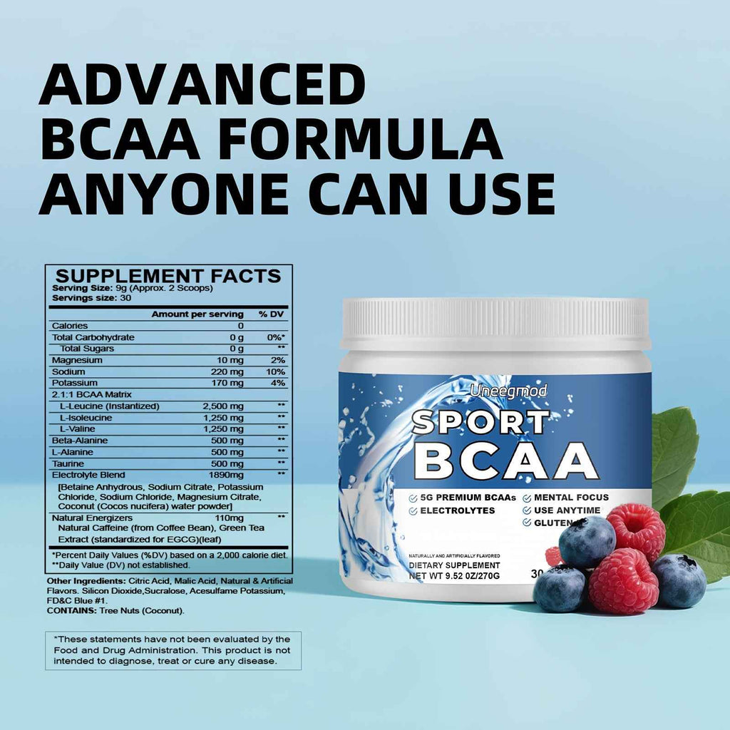 [17-in-1 Bcaas Powder] 17-in-1 Bcaas Amino Acids Powder - 30 Servings, 9, 52oz - Muscle Health & Support with Magnesium, Sodium, Potassium, Beta & L-Alanine, Taurine, Green Tea - Gluten-Free, Natural Ingredients for Men & Women, & Focus, Supplement, Sleek