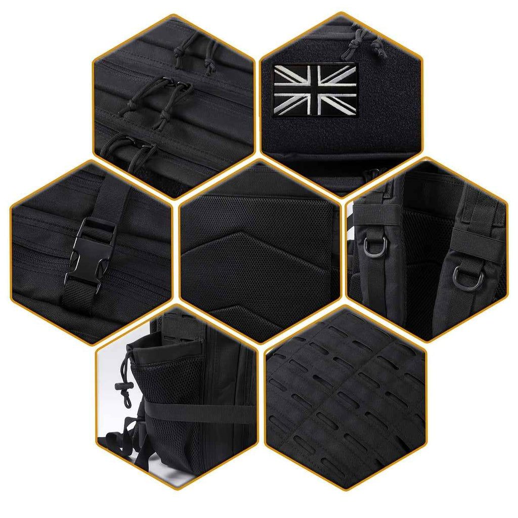 45L Large 3 Day Bug Out Bag Gym Rucksack With Bottle Holder Medical Rucksack Go Bag Black Hiking Tactical Backpack Outdoor Backpacks For Men Crossfit CCW Laser Cut Molle Daypack