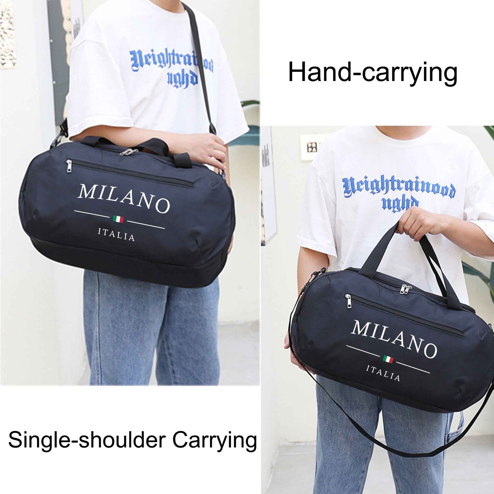 Duffel Bag with MILANO Pattern, Essential Handbag for The Gym, Reinforced Double Handles, Lightweight Oxford Fabric, Suitable for Yoga and Fitness, Machine Washable, Travel Bag, for Teenager