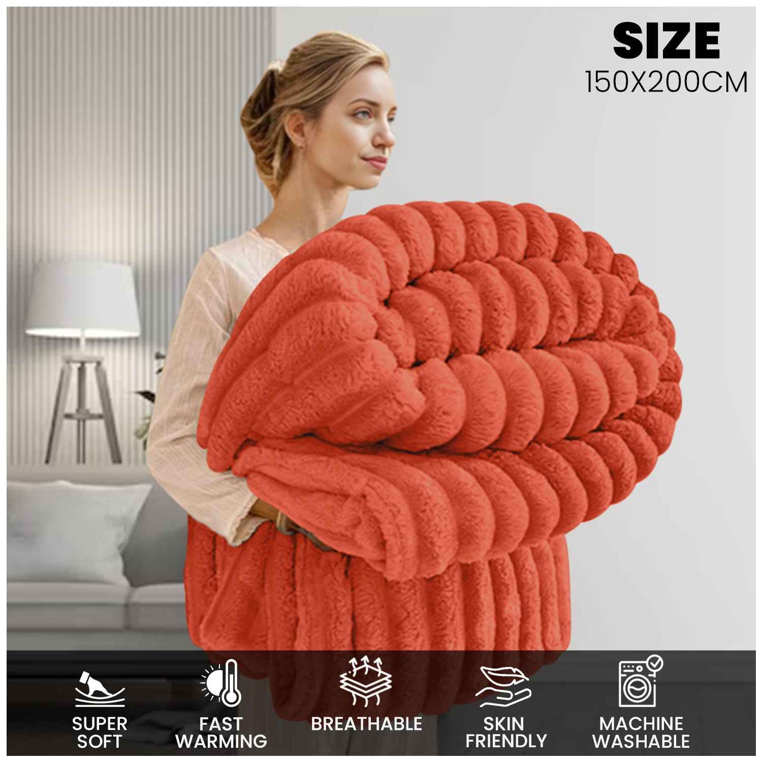 GC GAVENO CAVAILIA Luxury Ribbed Throw Blanket, Ultra-Soft and Cosy Plush Fleece, Lightweight Decorative Sofa Bed Cover, Perfect for All Seasons, Size 150x200cm, Premium Quality Polyester, Stylish Design for Home Comfort | Fast Dispatch from Local Warehou