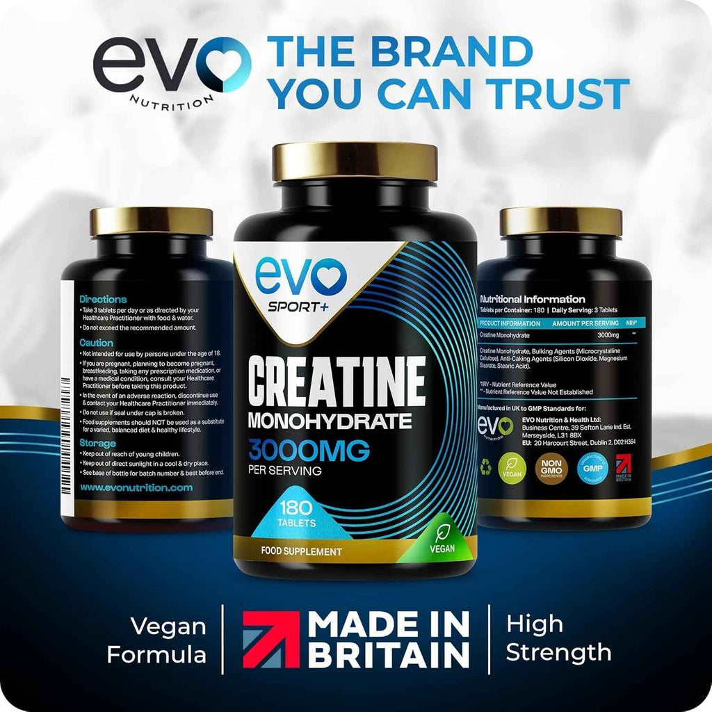 Creatine Monohydrate Tablets 3000mg - 180 Creatine Tablets | Unflavoured Gym Supplement & Powder Alternative for Men & Women | Muscle Mass & Exercise Recovery | Vegan, Keto & Made in UK